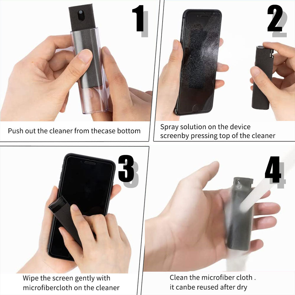 2 In 1 Phone Screen Cleaner Spray Computer Screen Dust Removal Microfiber Cloth Set Cleaning Artifact Without Cleaning Liquid